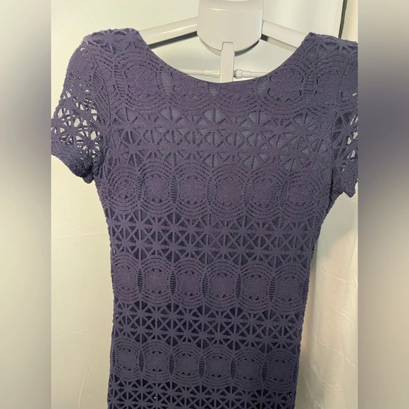Lulus ‎ SZ small Navy Blue Floral Crochet Lace Short Sleeve Mini Dress - Picture 9 of 10
